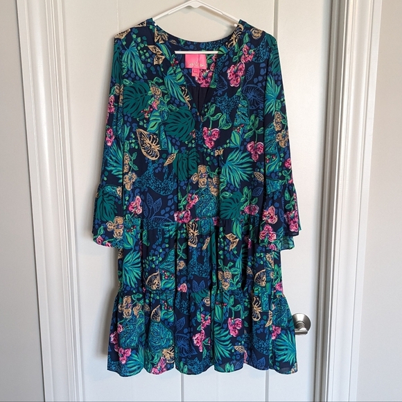 Lilly Pulitzer Gabriel Tunic Dress - Low Tide Navy Life Of The Party sz 14 - Picture 1 of 6